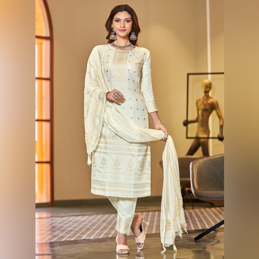 Off White Silk Foil Print Salwar Suit